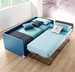 Divano letto Fillet Moretti Compact con secondo letto estraibile, Blu navy