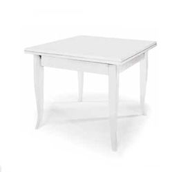 Tavolo 80x80 cm in legno, bianco opaco, arte povera - apertura a libro