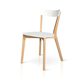 Sedia moderna con seduta in legno bianco e gambe in rovere