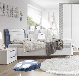 Letti blu, letto matrimoniale Like blu in legno