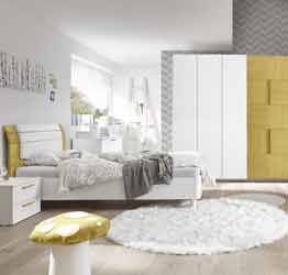 Camera completa con letto pannello curvo giallo e con armadio Miss