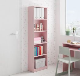 Libreria alta moderna, 4 ripiani, finitura rosa