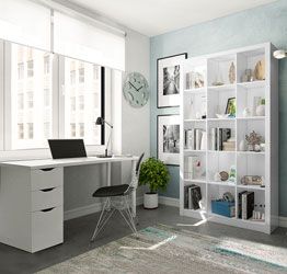 Ufficio con scrivania 3 cassetti e libreria moderna bianca lucida