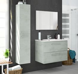 Bagno mobile moderno con specchiera, finitura Cemento