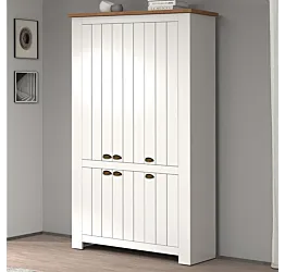 Armadio scarpiera a 6 ante battenti, 114x200x42 h cm, Bianco opaco e Rovere wotan