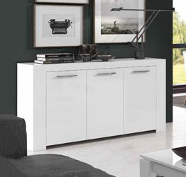 Madia, Credenza bianco opaco a 3 ante battenti