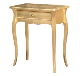 Consolle classica in legno finitura foglia oro con gambe sagomate, con cassetto 62x70