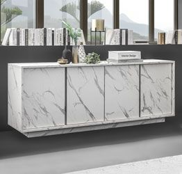 Madia moderna, 4 ante in finitura effetto Marmo Bianco di Carrara