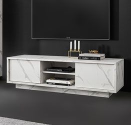 Porta TV moderno, 2 ante in finitura effetto Marmo Bianco di Carrara