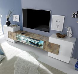 Mobile porta TV, parete attrezzata Bianco Lucido e Pero