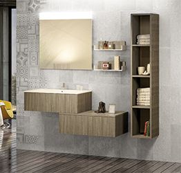 Mobile bagno sfalsato con lavabo, 2 cassetti, finitura Olmo danubio