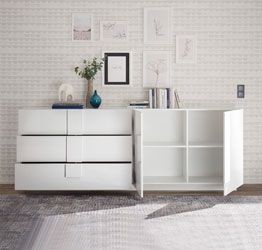 Credenza in offerta, 2 ante 3 cassetti in finitura Bianco laccato lucido