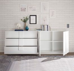 Credenza in offerta, 2 ante 3 cassetti in finitura Bianco laccato lucido