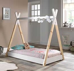 Lettino montessoriano bambini 70x140, Pino naturale e Bianco laccato