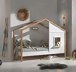 Letto per Bambino a Forma di Casetta 70x140 cm Lettino di Design Struttura  in Legno in Stile Montessori - Bianco