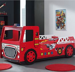 Lettino camion dei pompieri per bambini, rosso e nero