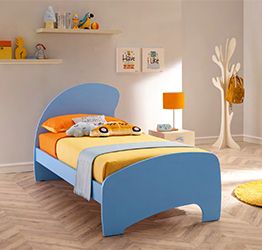 Letto singolo Alfie con testata e pediera Moretti Compact, finitura Cielo