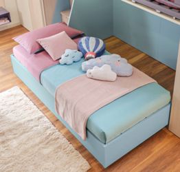 Letto sommier 80x200 con ruote Moretti Compact, finitura Azzurro cielo