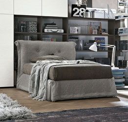 Letto tessuto singolo con bottoni, finitura Grigio