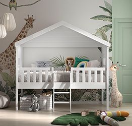 Letto a casetta con finestre per bambini, bianco laccato