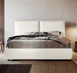 Letto contenitore ecopelle bianco, testata retrofinita