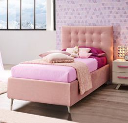 Letto singolo Britney Moretti Compact con contenitore laterale, tessuto Flamingo