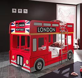Lettino castello design bus londinese, Rosso, Grigio e Nero