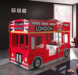 Lettino castello design bus londinese, Rosso, Grigio e Nero, a prezzo scontato