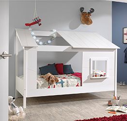 Letto montessoriano bambini moderno, design a casetta, finitura Bianco laccato