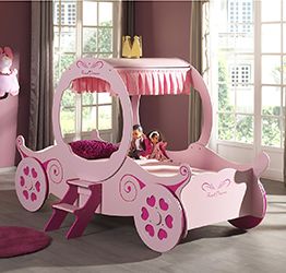 Letto bambine design carrozza, finitura Rosa laccato