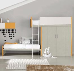 Letto soppalco con cabina e secondo letto, finitura Rovere dorian e Albicocca