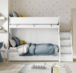 Letto a castello bambini con 2 cassetti, Bianco e Dorian