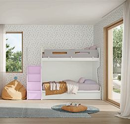 Letto 3 posti a castello, finitura Rovere bianco