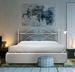 Letto ferro battuto con contenitore Zamak, Bianco satinato
