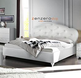 Letto contenitore matrimoniale con testata imbottita in finitura Bianco 