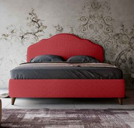 Letto matrimoniale con testata retrofinita, tessuto Rosso