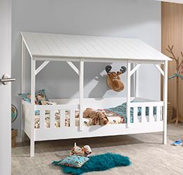 Letto montessoriano singolo con tetto, finitura Bianco laccato