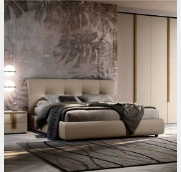 letto matrimoniale ecopelle beige contenitore