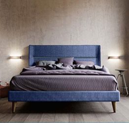 Letto matrimoniale king size, tessuto Denim con inserto finitura Petrolio