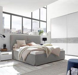 Letto matrimoniale in ecopelle cemento, made in Italy