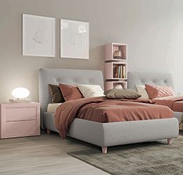 Letto singolo tessuto Grigio dorian con piedini Cipria