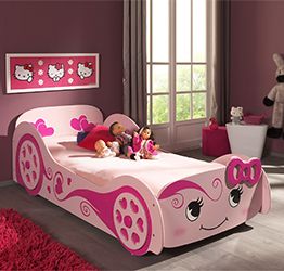 Letto per bambine design macchina, finitura Rosa laccato