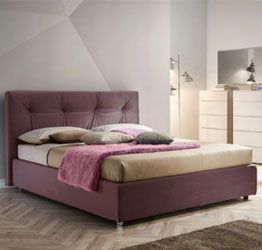 Letto matrimoniale Luna king size in tessuto velvet, finitura Prugna