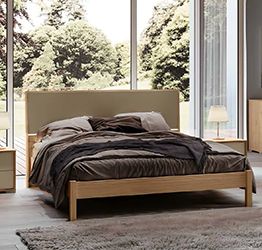 Letto matrimoniale moderno, finitura Oro e Noce biondo