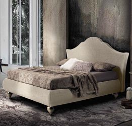 Letto matrimoniale tessuto Beige con piedini lavorati