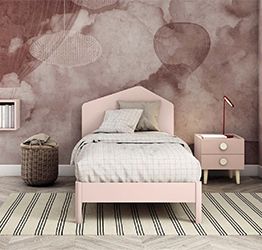 Letto rosa Cipria con testata geometrica per camerette