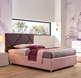 Letto da 1 piazza e mezza Cross Moretti Compact in tessuto Flamingo e Mirto