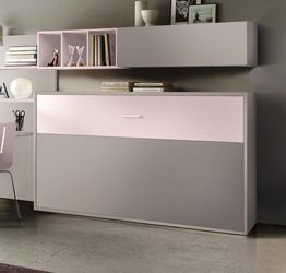 Pratico Letto singolo trasformabile finitura Grigio seta e Rosa confetto, Made in Italy 