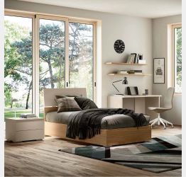 letto singolo in legno con testata curva