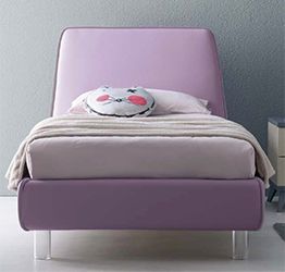 Letto singolo ecopelle Violetto con piedini in plexiglass